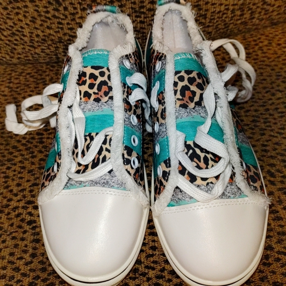 Teal/Leopard Print Canvas Shoes